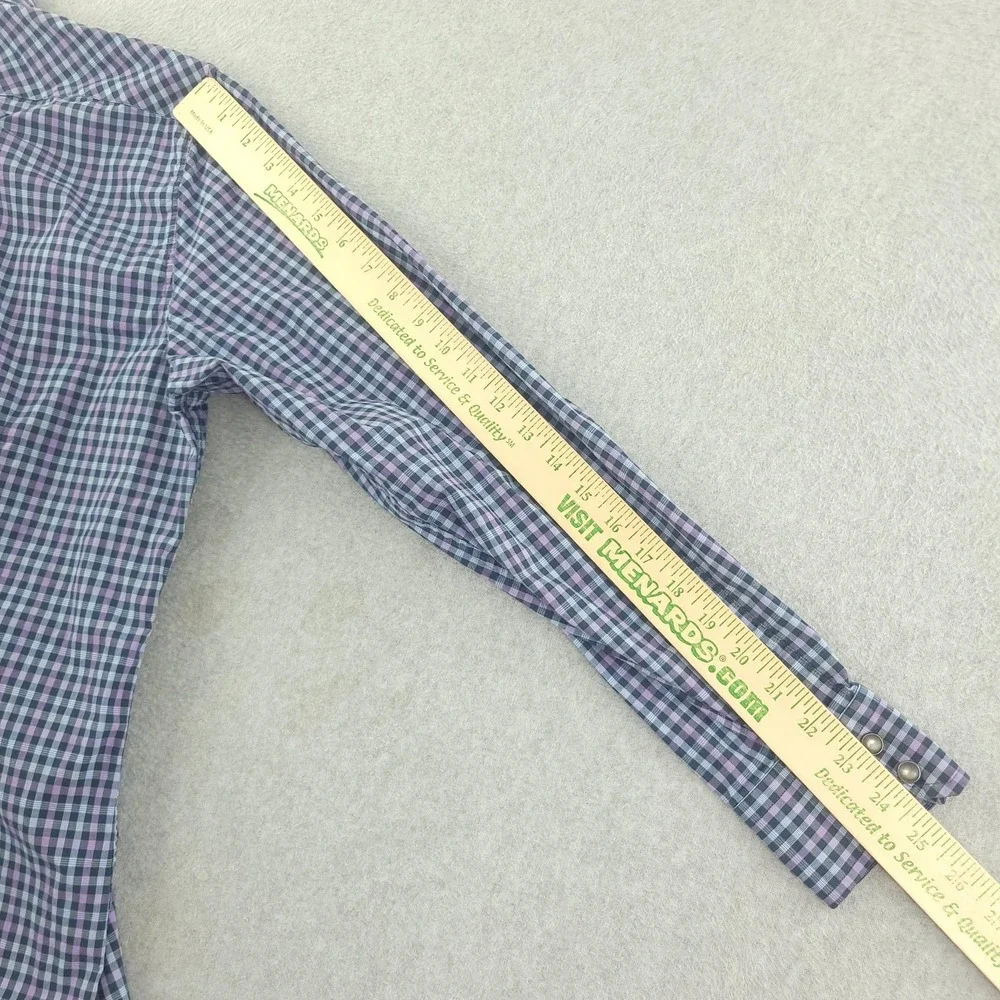 Banana Republic Shirt Mens L Blue Check Long Sleeve Snap Western Stretch Casual